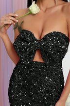 Flowering Girl Women Cut Out Front Bodycon Sequin Tube Mini Dress With Bow