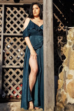 Flowering Girl Women Moriah Emerald Green Satin Wrap Maxi Dress