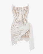 White Lace Corset Draped Mini Dress