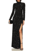 Flowering Girl Women Sequin Embellishments Slit Maxi Dress