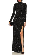 Flowering Girl Women Sequin Embellishments Slit Maxi Dress