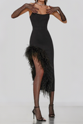 Flowering Girl Women Feather High-Low Dress In Black