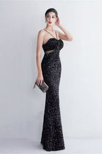 Flowering Girl Women Marian Black Cutout Sequins Halter Maxi Dress