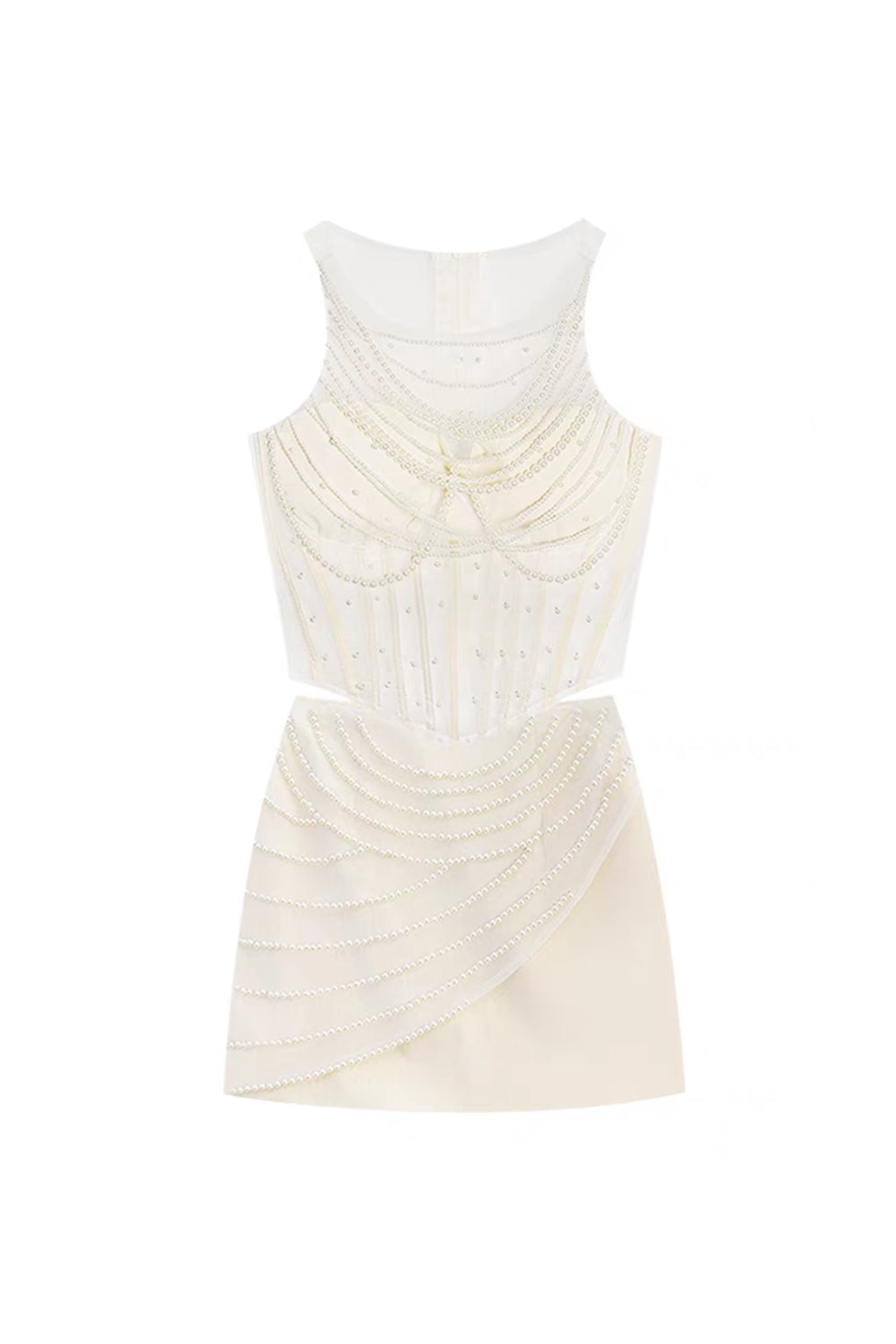 Flowering Girl Women victoria Pearl Tassel Sleeveless Mini Dress in apricot