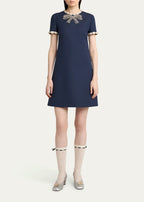 Jocelyn Rhinestone Embroidered Crepe Mini Dress In Navy Blue