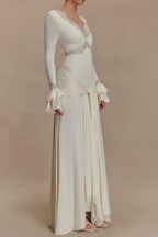 Flowering Girl Women Pamela V-Neck Lace See-Through Maxi Dress In White