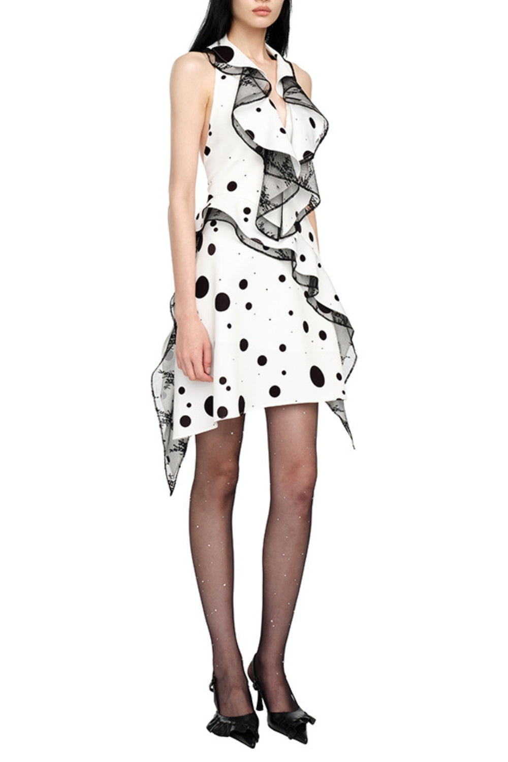 Flowering Girl Women Phoenix Ruffled Polka Dot Backless Mini Dress In White