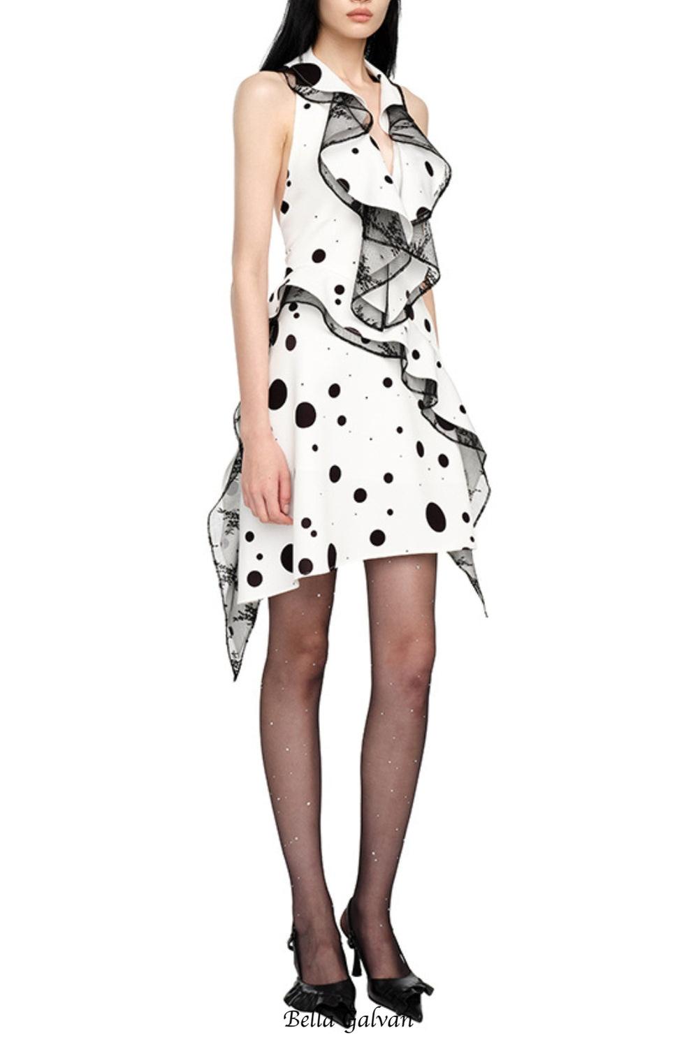 phoenix Ruffled Polka Dot Backless mini Dress in white