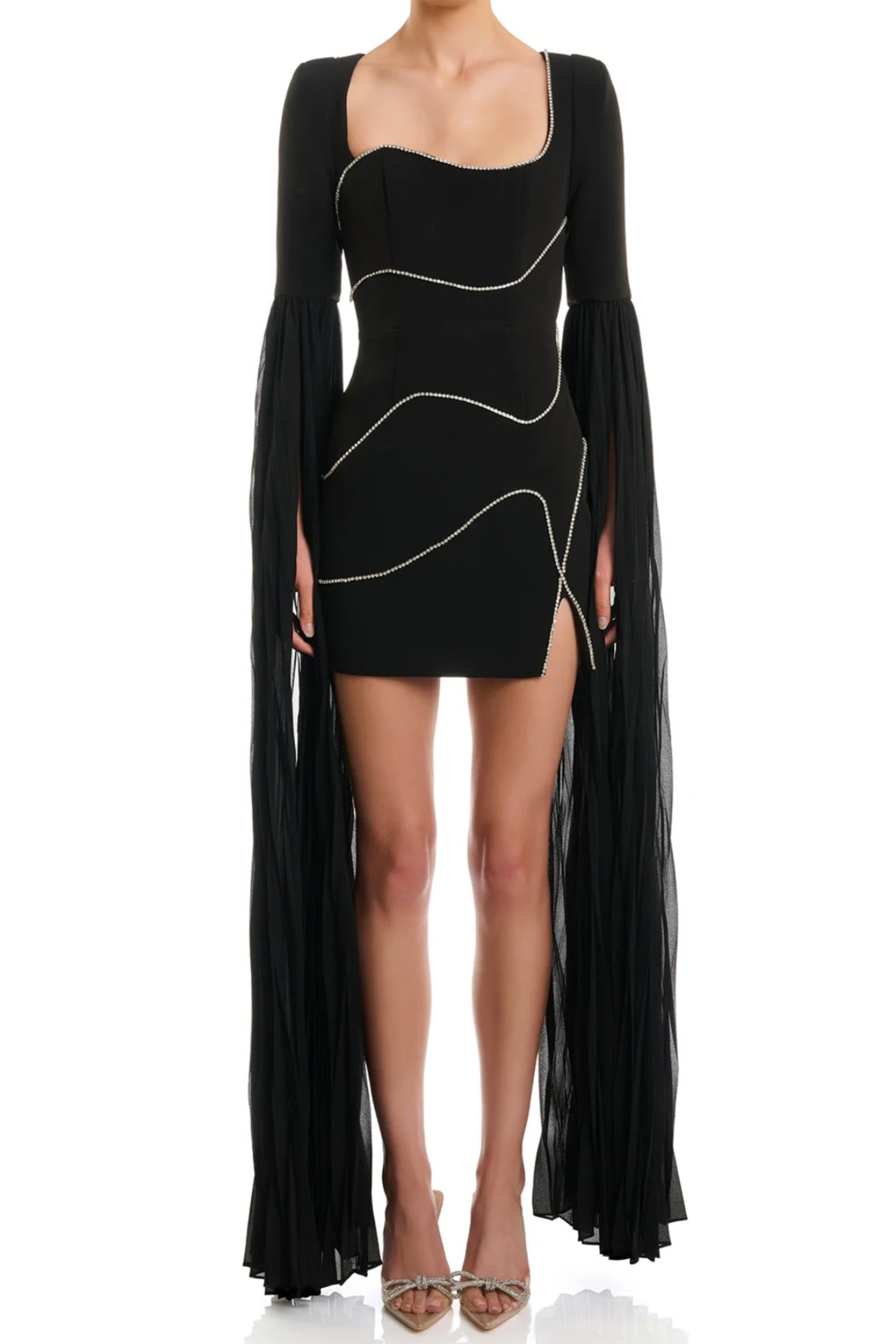Flowering Girl Women Crystal-Stripe Bodycon Mini Dress In Black
