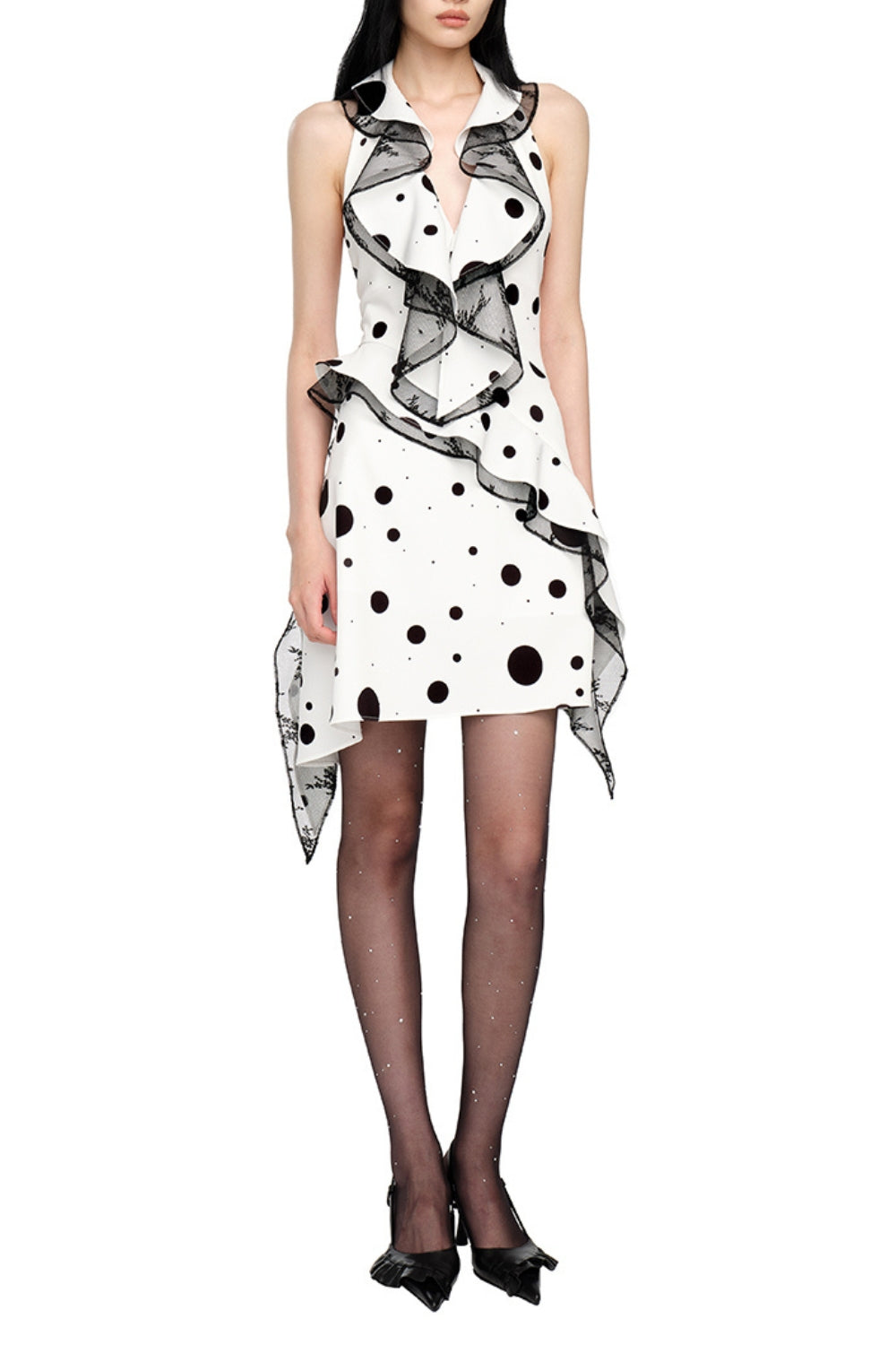 Flowering Girl Women Phoenix Ruffled Polka Dot Backless Mini Dress In White