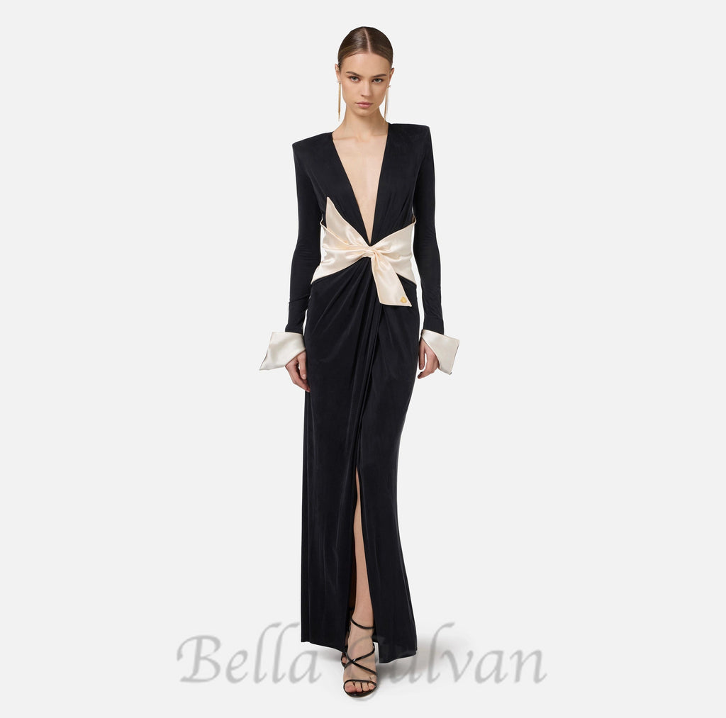 Flowering Girl Women bow black carpet dress in drape jersey