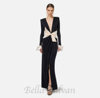 Flowering Girl Women bow black carpet dress in drape jersey