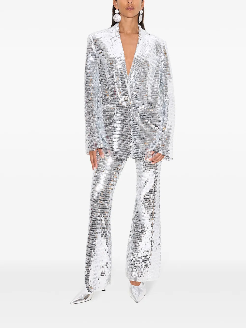 Flowering Girl Women sequin-embellished trousers blazer set in silver