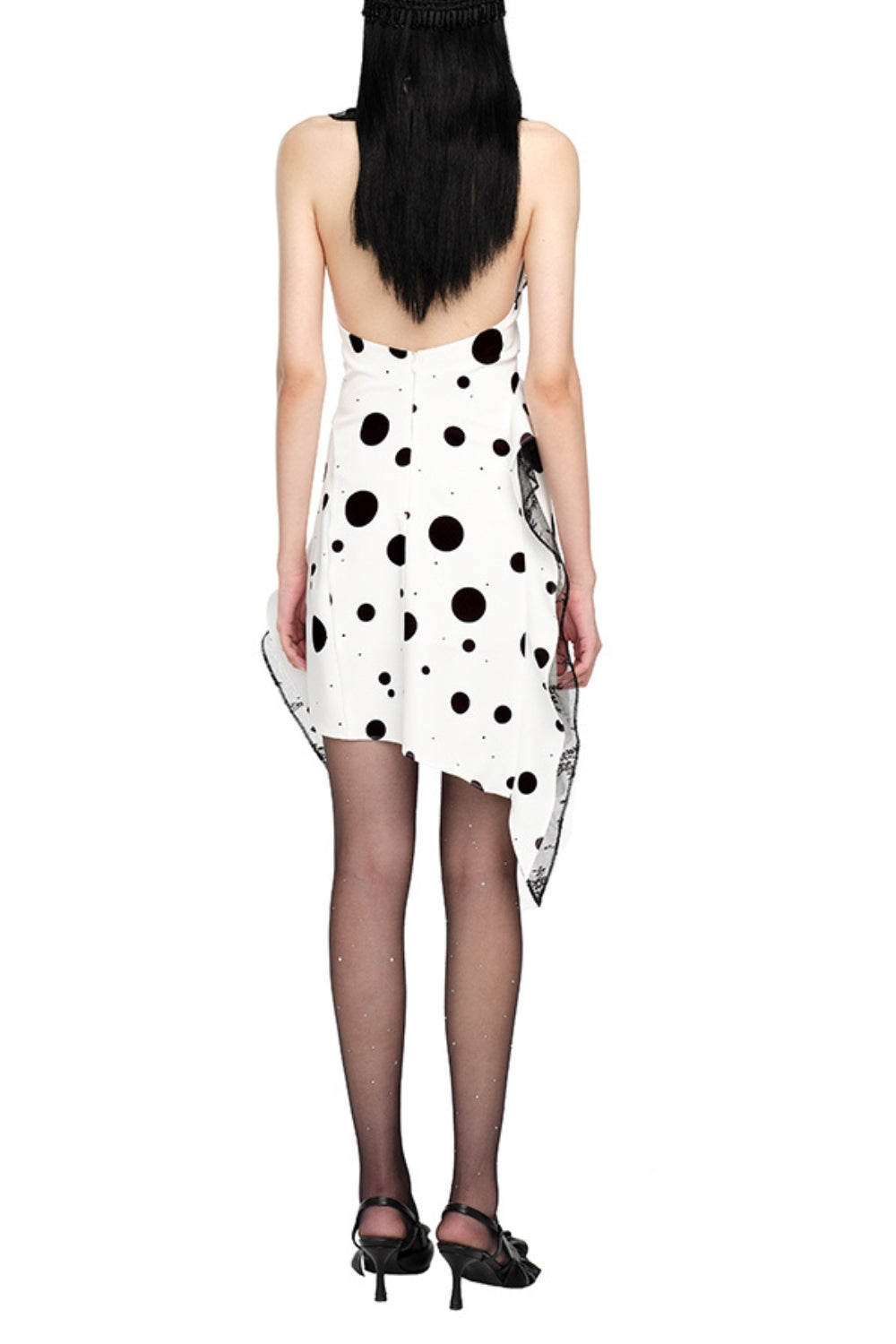 Flowering Girl Women Phoenix Ruffled Polka Dot Backless Mini Dress In White