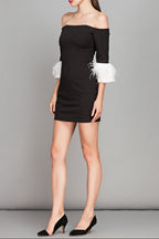 Nicole Strapless Feather Sleeve Mini Dress In Black