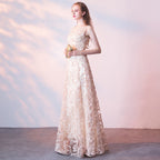 Queena Champagne elegant long evening gown suitable for banquets Maxi Dress