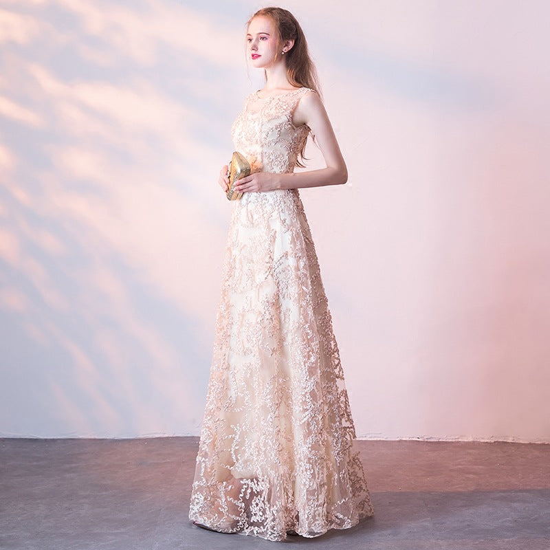 Queena Elegant  Evening Gown Maxi Dress— Champagne