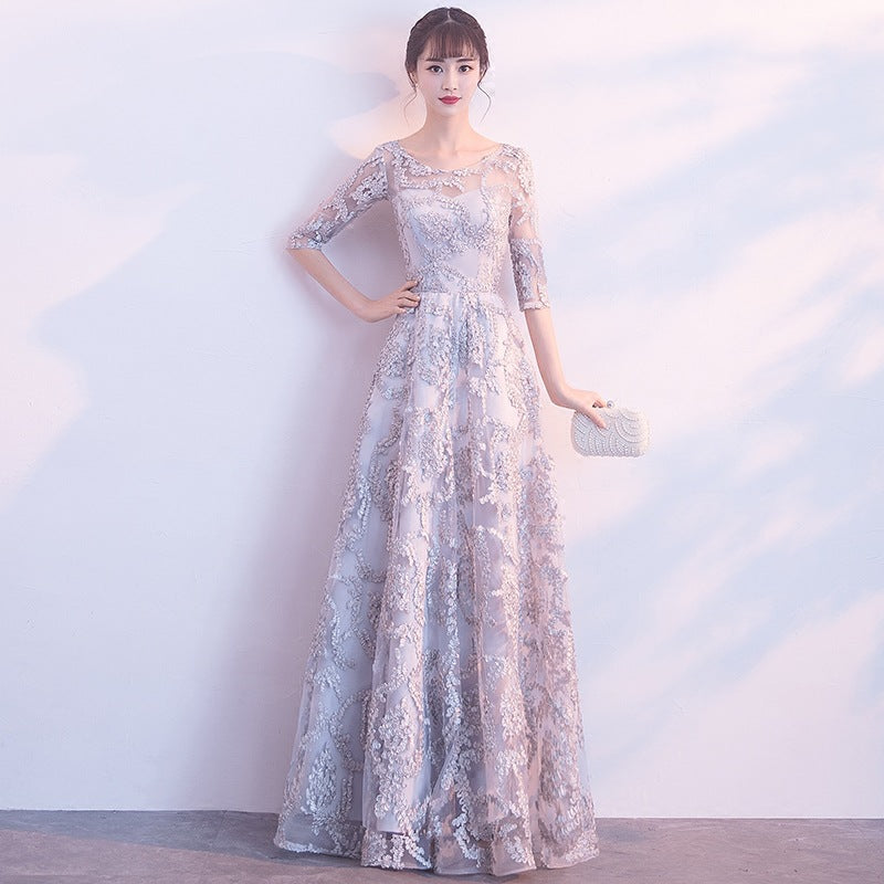 Queena Elegant  Evening Gown Maxi Dress— Champagne