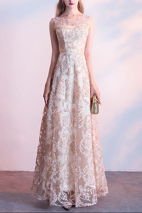 Queena Champagne elegant long evening gown suitable for banquets Maxi Dress
