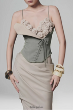 emily Blue Mint Camellia Corset Top