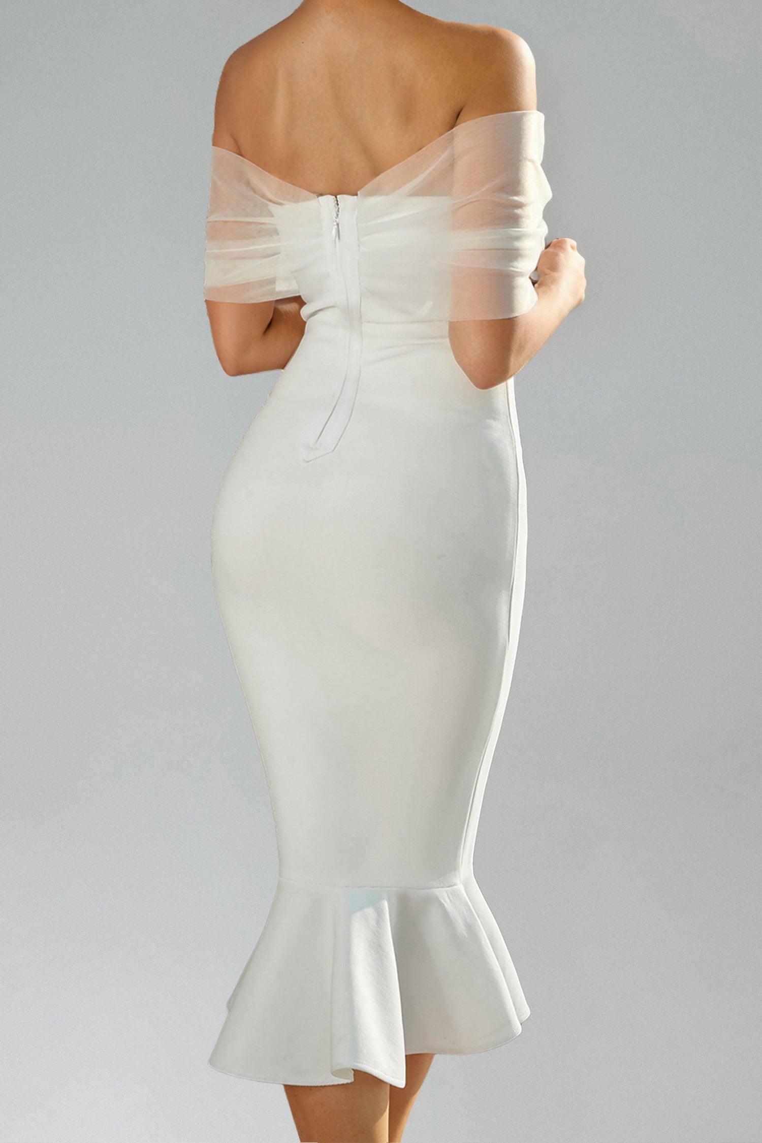 Flowering Girl Women Sophie Off Shoulder Bandage Fish Tail Midi Dress