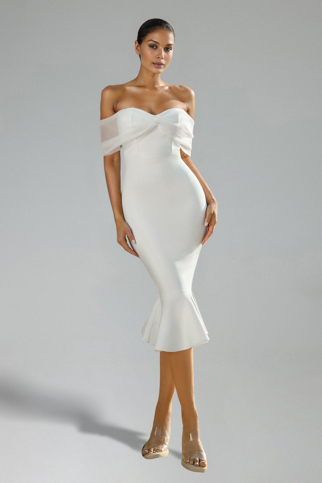 Flowering Girl Women Sophie Off Shoulder Bandage Fish Tail Midi Dress