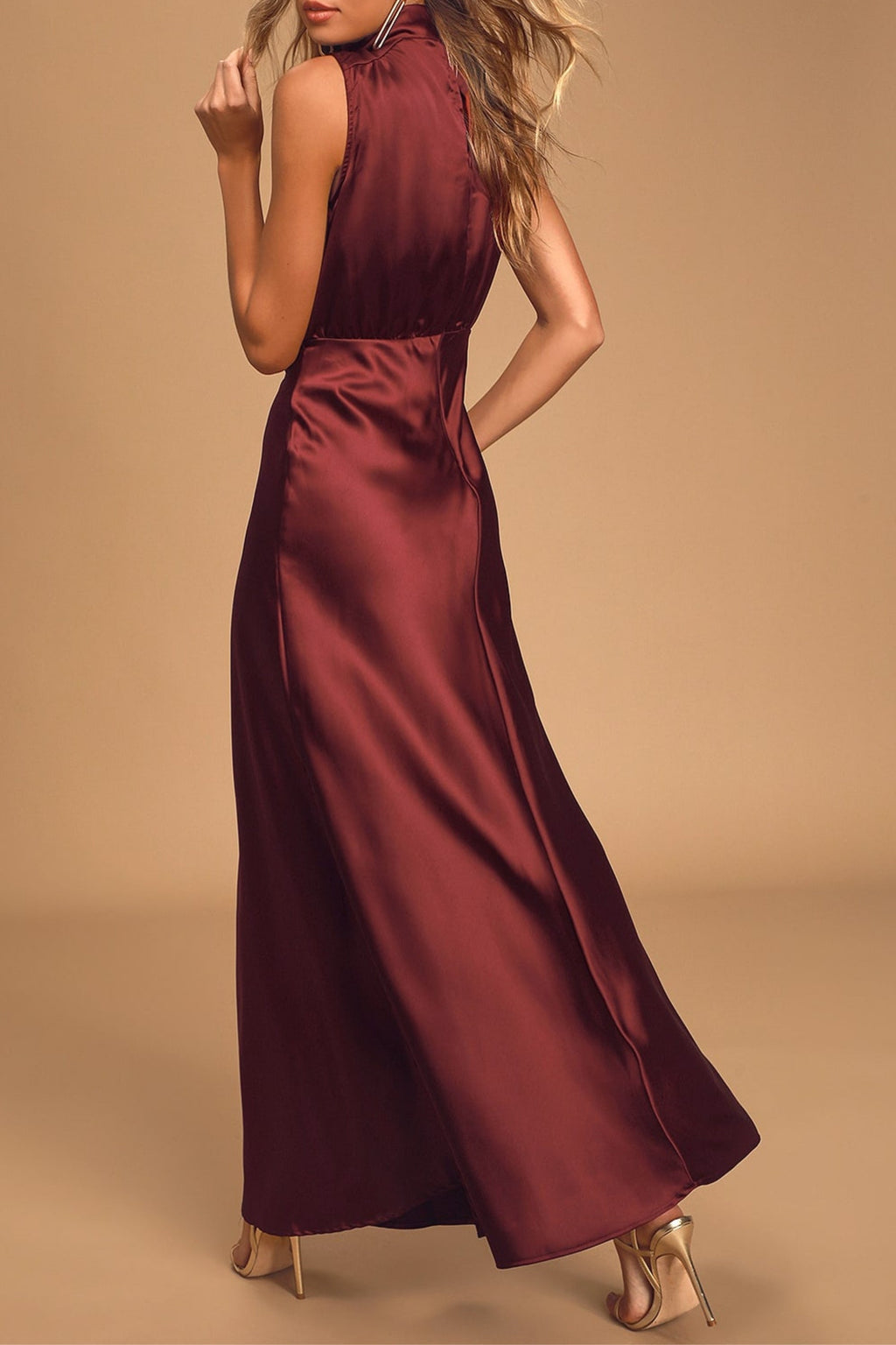 Flowering Girl Women Wine Satin Maxi Dress