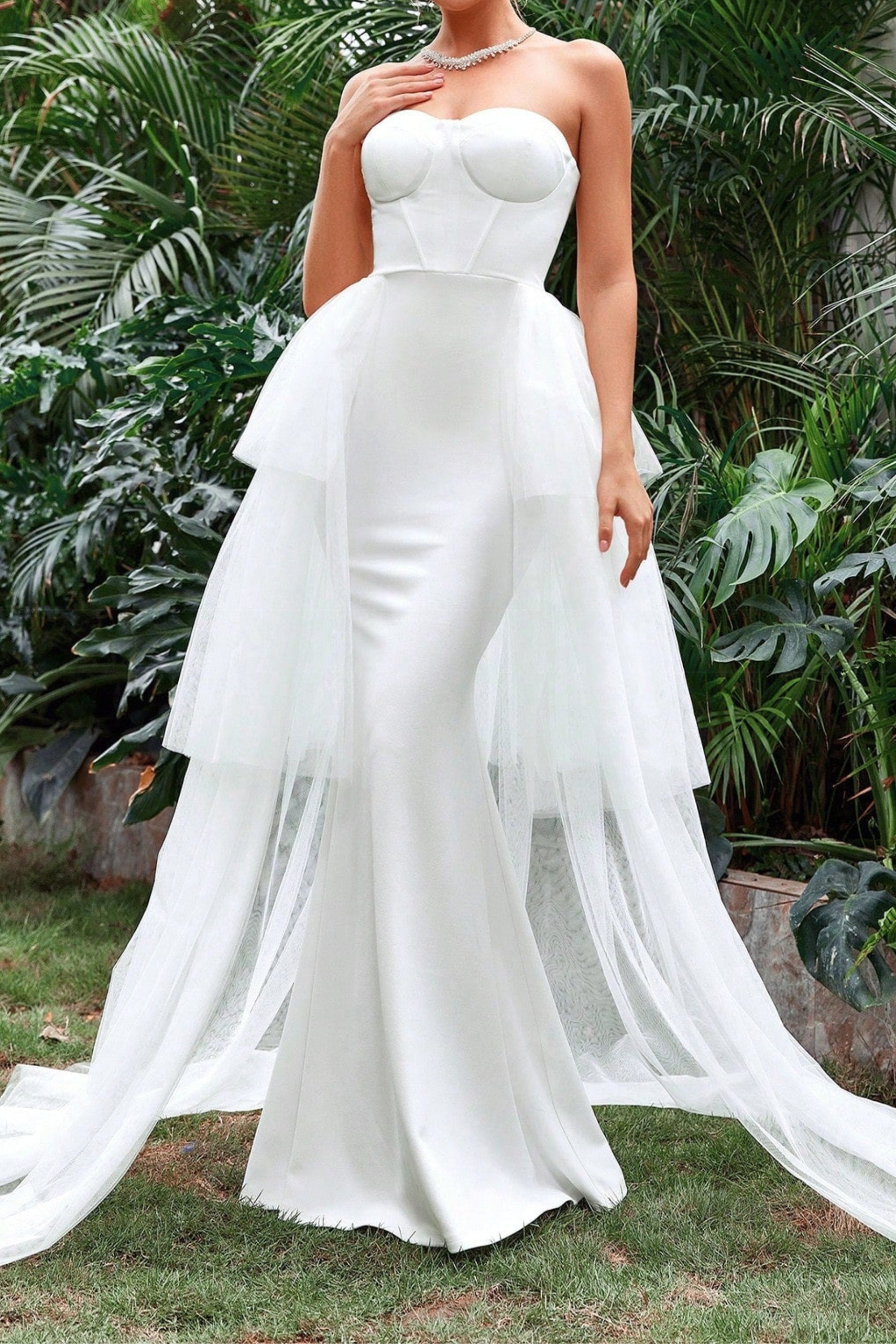 Flowering Girl Women Tube Top Mermaid Hem Layered Mesh Dress