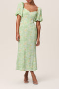 Flowering Girl Women Floral Puff Sleeve Midi Dress In Green
