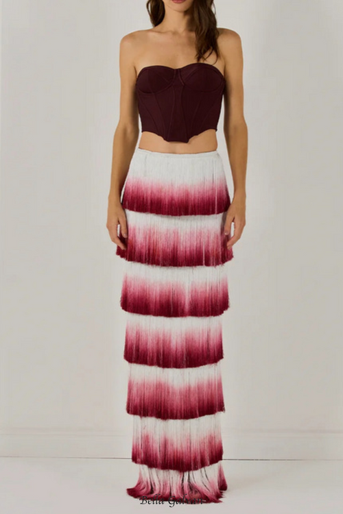 Flowering Girl Women ashley Gradient Fringe Corset Two Piece Bandage Set