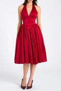 Flowering Girl Women Halter Backless Midi Dress In Red