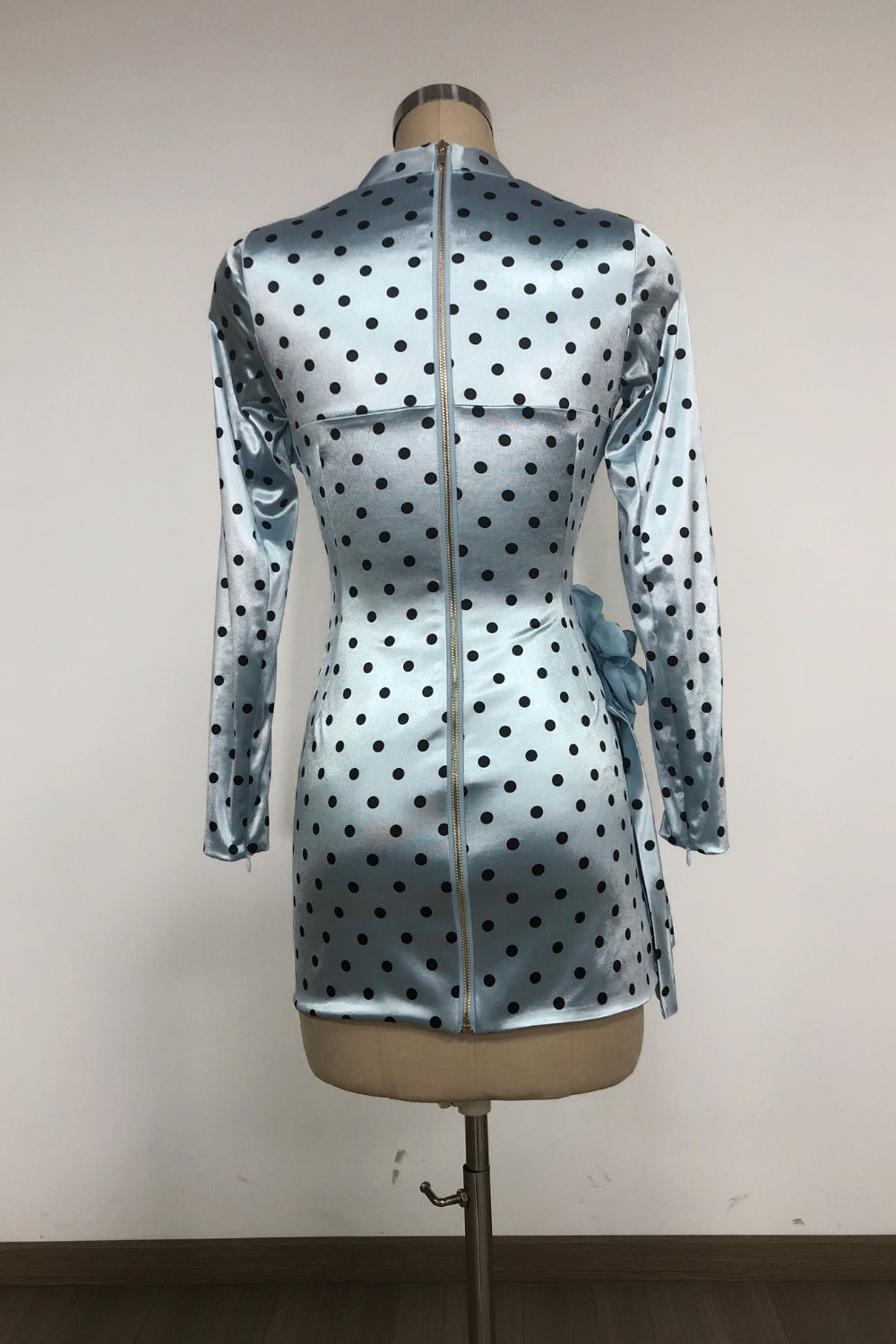 Flowering Girl Women jenny Polka Dots Satin Mini Dress in Blue