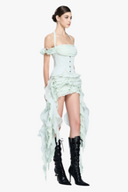 Flowering Girl Women elva halter three-dimensional flower irregular tassel mini dress in mint