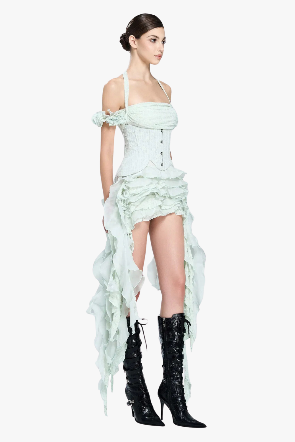 Flowering Girl Women elva halter three-dimensional flower irregular tassel mini dress in mint