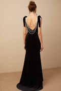 Flowering Girl Women Audrey Embellished Velvet Open-Back Maxi Dress