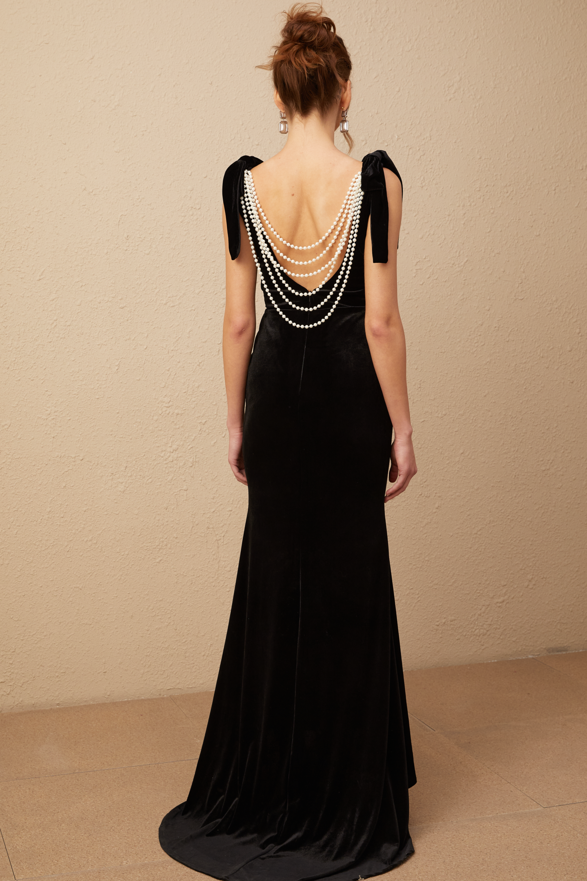 Flowering Girl Women Audrey Embellished Velvet Open-Back Maxi Dress