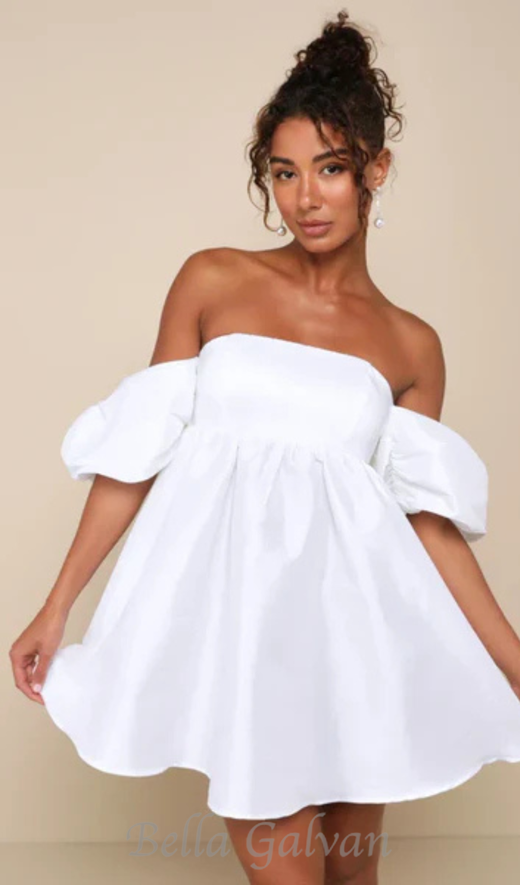 Flowering Girl Women Sweet Vision White Taffeta Off-the-Shoulder Babydoll Mini Dress