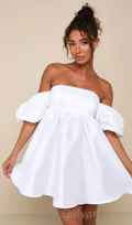 Flowering Girl Women Sweet Vision White Taffeta Off-the-Shoulder Babydoll Mini Dress