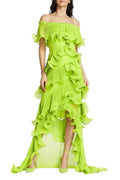Flowering Girl Women Dora Green Off-Shoulder Pleated Organza Maxi Dress