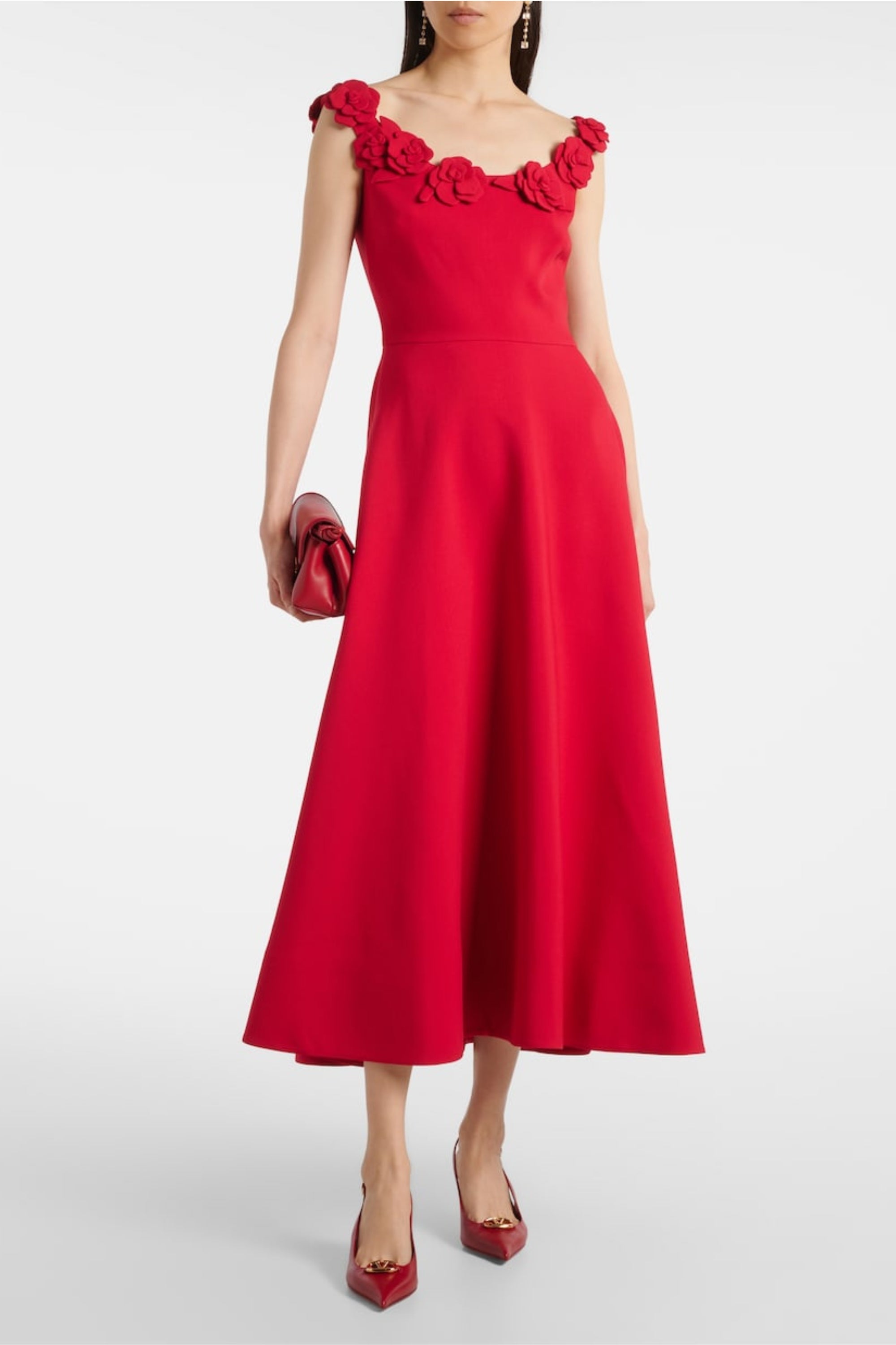 Flowering Girl Women Ula Embellished Floral Round Neck Midi Dress In Red