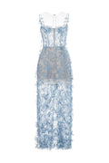 Flowering Girl Women BLUE BEADED LACE PENCIL MIDI DRESS