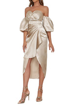 Flowering Girl Women Off Shoulder Ruched Asymmetrical Midi Dress In Gray