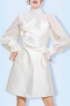 Flowering Girl Women White Mesh Long Sleeve Mini Dress
