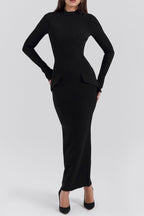 Flowering Girl Women Long Sleeve Bandage Maxi Dress In Black