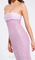 Flowering Girl Women PINK SATIN SEQUIN PEARLS BEADED MAXI DRESS
