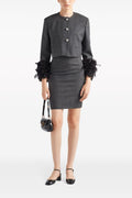 Flowering Girl Women Feather-Trim Single-Breasted Wool Jacket