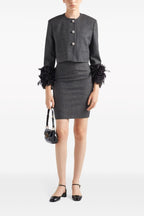 Flowering Girl Women Feather-Trim Single-Breasted Wool Jacket