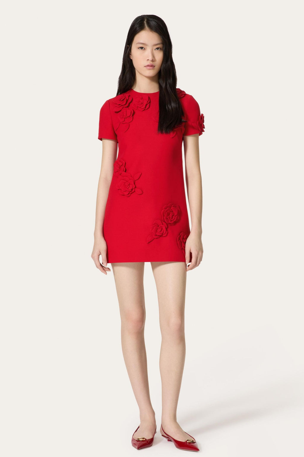 Flowering Girl Women Selena Embroidered Crepe Couture Mini Dress In Red