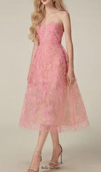 Flowering Girl Women PINK FLORAL LACE EMBROIDER MIDI DRESS