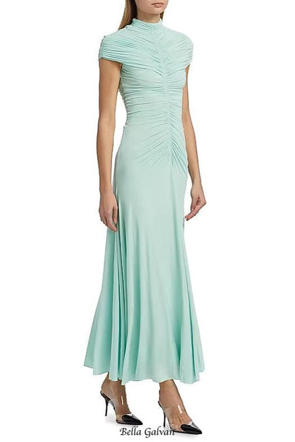 lillian Gathered High-Neck Maxi Dress in green